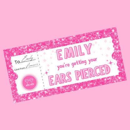 Surprise Ticket Print | Personalised Pink Ear Piercing Ticket Gift Voucher | Gift Idea