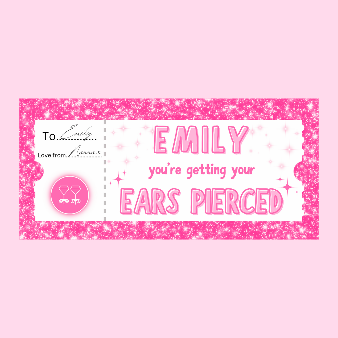 Surprise Ticket Print | Personalised Pink Ear Piercing Ticket Gift Voucher | Gift Idea