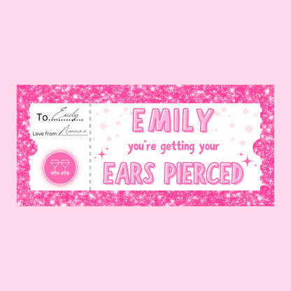 Surprise Ticket Print | Personalised Pink Ear Piercing Ticket Gift Voucher | Gift Idea