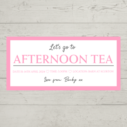 Surprise Ticket Print | Pink Afternoon Tea Ticket Voucher | Gift Idea