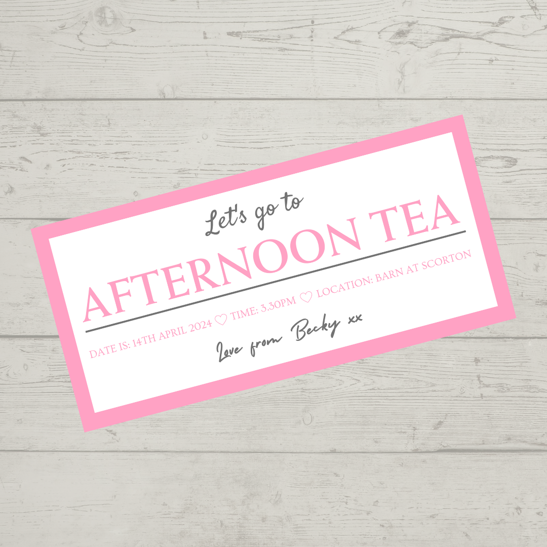 Surprise Ticket Print | Pink Afternoon Tea Ticket Voucher | Gift Idea