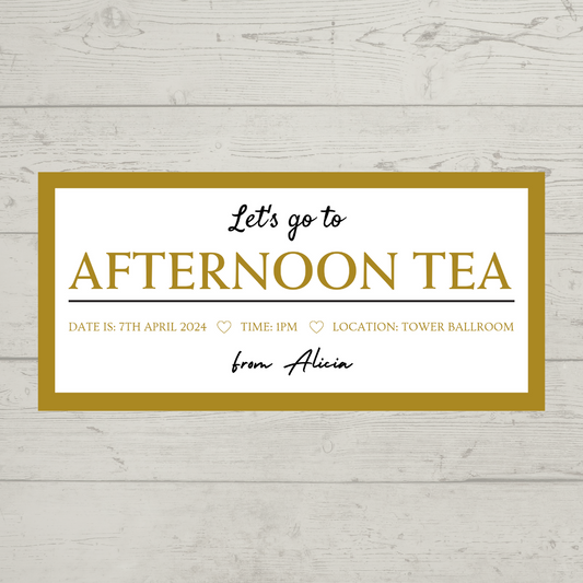 Surprise Ticket Print | Gold Afternoon Tea Ticket Voucher | Gift Idea