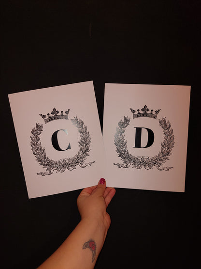 Bedroom Prints | Personalised Initial Crown Design | Couples Bedroom Prints | Initial Name Prints - Dinky Designs