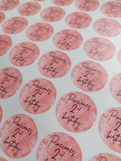 Blush Pink Birthday Stickers | Various Sizes | Birthday Party Supplies