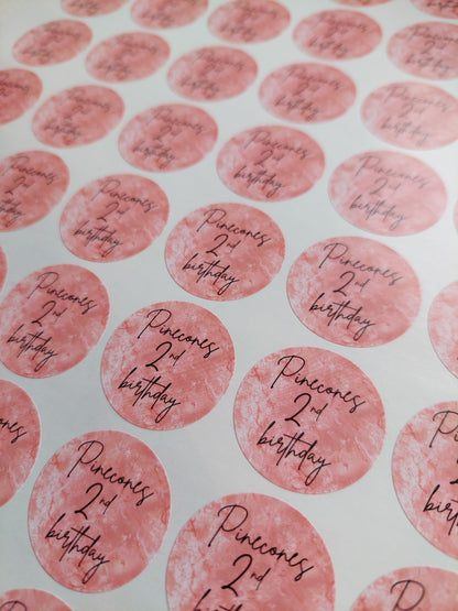 Blush Pink Birthday Stickers | Various Sizes | Birthday Party Supplies