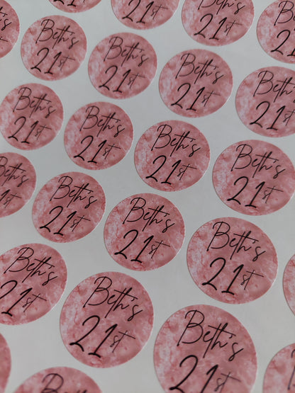 Blush Pink Birthday Stickers | Various Sizes | Birthday Party Supplies