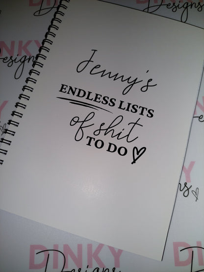 Funny Notebook | Endless Lists Of Shit To Do | Personalised Notebook Gift