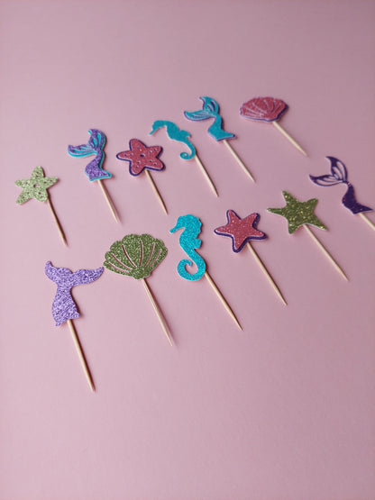 Mermaid Glitter Cupcake Toppers | Mermaid Party | Mermaid Party Decor