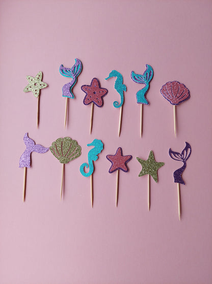 Mermaid Glitter Cupcake Toppers | Mermaid Party | Mermaid Party Decor