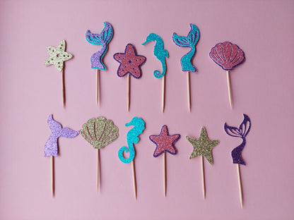 Mermaid Glitter Cupcake Toppers | Mermaid Party | Mermaid Party Decor