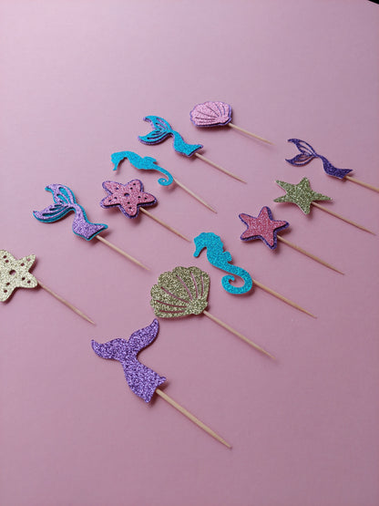 Mermaid Glitter Cupcake Toppers | Mermaid Party | Mermaid Party Decor