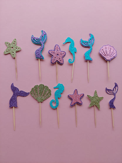 Mermaid Glitter Cupcake Toppers | Mermaid Party | Mermaid Party Decor