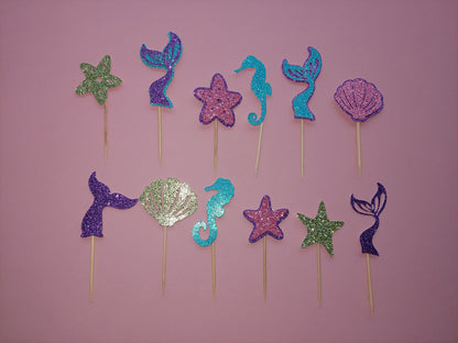 Mermaid Glitter Cupcake Toppers | Mermaid Party | Mermaid Party Decor