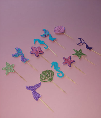 Mermaid Glitter Cupcake Toppers | Mermaid Party | Mermaid Party Decor