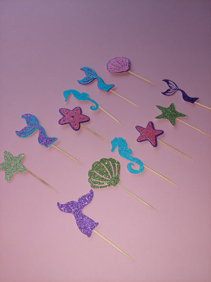 Mermaid Glitter Cupcake Toppers | Mermaid Party | Mermaid Party Decor