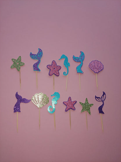 Mermaid Glitter Cupcake Toppers | Mermaid Party | Mermaid Party Decor