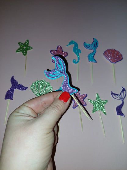 Mermaid Glitter Cupcake Toppers | Mermaid Party | Mermaid Party Decor