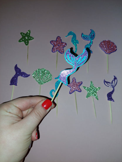 Mermaid Glitter Cupcake Toppers | Mermaid Party | Mermaid Party Decor