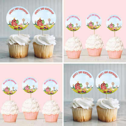 Farm Animal Cupcake Toppers | Birthday Cupcake Toppers | Party Decorations