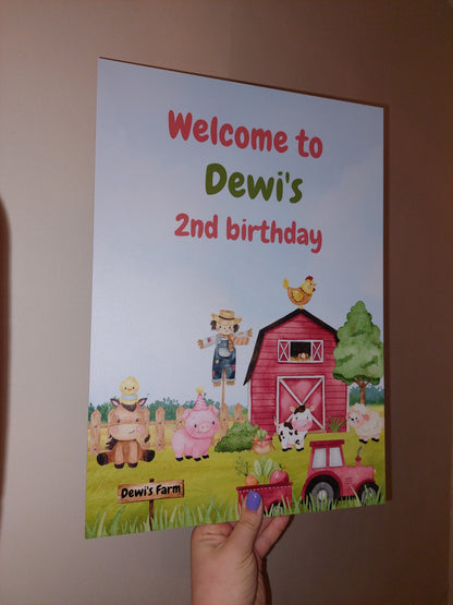 Farm Animal Welcome Board Sign | Personalised Birthday Board | Birthday Party Sign | A4, A3, A2