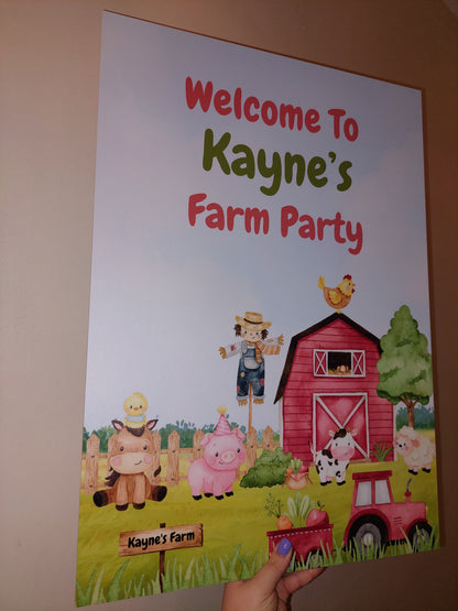 Farm Animal Welcome Board Sign | Personalised Birthday Board | Birthday Party Sign | A4, A3, A2