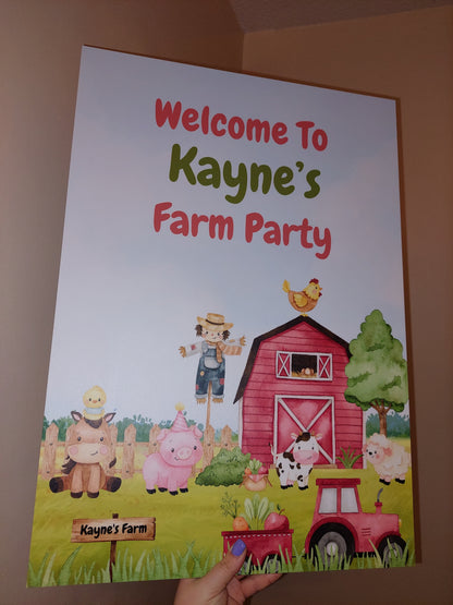 Farm Animal Welcome Board Sign | Personalised Birthday Board | Birthday Party Sign | A4, A3, A2