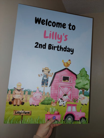 Farm Animal Welcome Board Sign | Personalised Birthday Board | Birthday Party Sign | A4, A3, A2