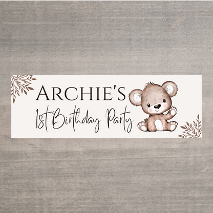 Brown Beige Neutral Teddy Bear Banner | Personalised Baby Shower Party, Birthday Banner | Baby Shower, Birthday Party Theme