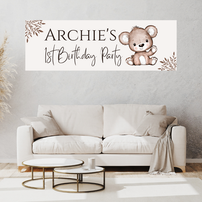 Brown Beige Neutral Teddy Bear Banner | Personalised Baby Shower Party, Birthday Banner | Baby Shower, Birthday Party Theme