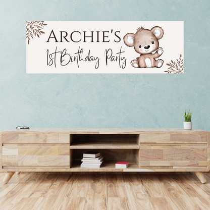 Brown Beige Neutral Teddy Bear Banner | Personalised Baby Shower Party, Birthday Banner | Baby Shower, Birthday Party Theme