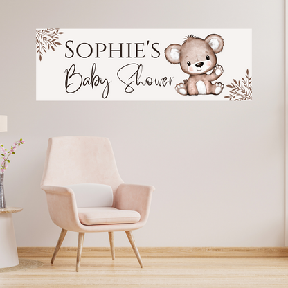 Brown Beige Neutral Teddy Bear Banner | Personalised Baby Shower Party, Birthday Banner | Baby Shower, Birthday Party Theme