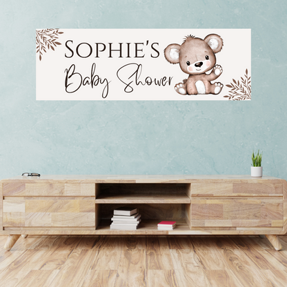 Brown Beige Neutral Teddy Bear Banner | Personalised Baby Shower Party, Birthday Banner | Baby Shower, Birthday Party Theme