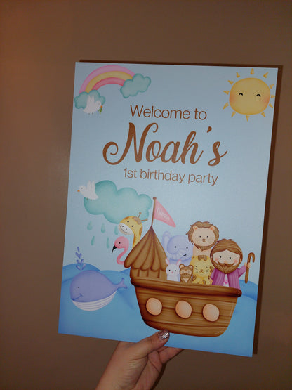 Noah's Ark Theme Welcome Board Sign | Personalised Birthday Board | Birthday Party Sign | A4, A3, A2