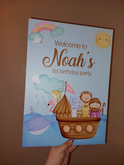 Noah's Ark Theme Welcome Board Sign | Personalised Birthday Board | Birthday Party Sign | A4, A3, A2