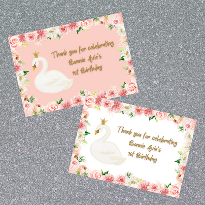 Rectangle Stickers | Swan Party Stickers | Swan Baby Shower, Birthday Stickers | Party Bag Stickers