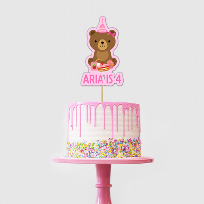 Cake Topper | Personalised Pink Teddy Bear Picnic Cake Topper | Pink Teddy Bear Picnic Party Supplies