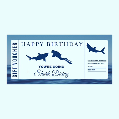 Surprise Ticket Print | Personalised Shark Diving Ticket Voucher | Gift Idea