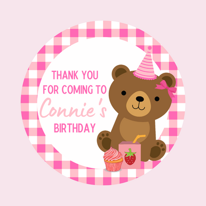 Pink Teddy Bear Picnic Gift Tags | Teddy Bear Birthday Gift Tags | Circle Gift Tags