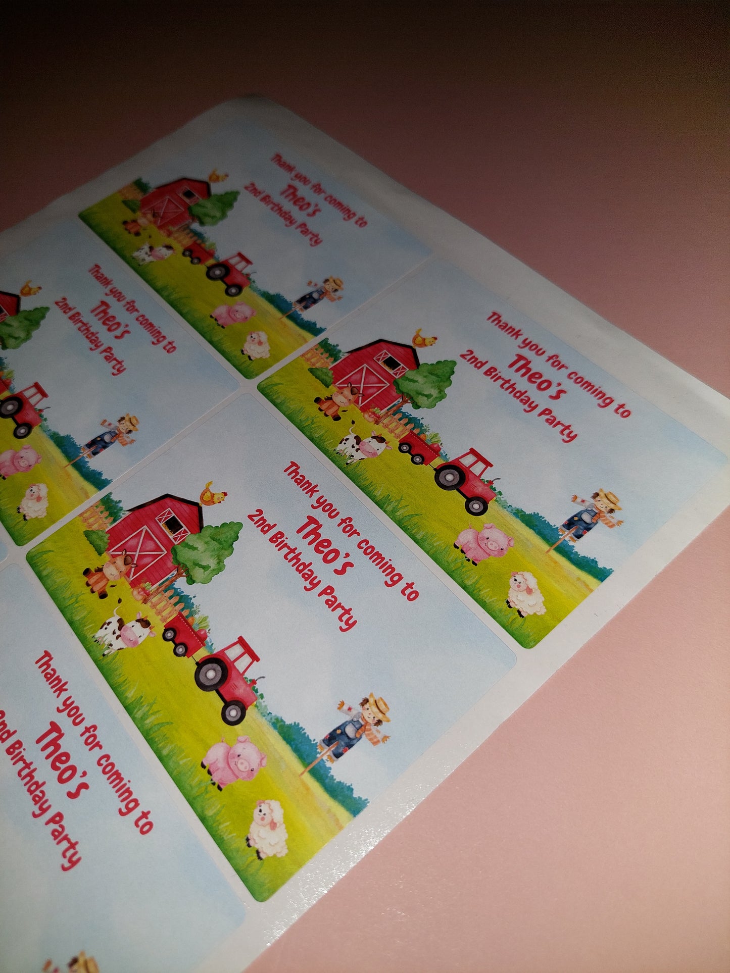 8 x Farm Party Stickers | Thank You For Coming To Theo's 2nd Birthday Party | SALE ITEM