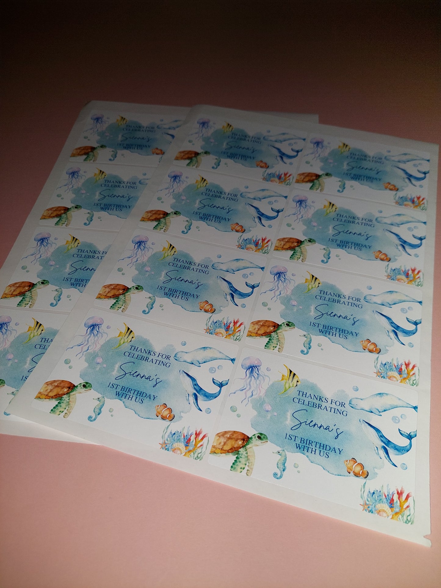 16 x Under The Sea Party Stickers | Sienna's 1st Birthday | SALE ITEM