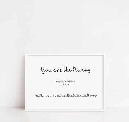 Family Print | Nanny Print | You Are The Nanny Everyone Wishes They Had | Grandchildren Print | Personalised Print