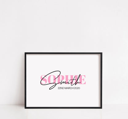 Personalised Name Print | Date Of Birth Print | Name Gift - Dinky Designs