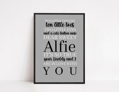 Nursery Print | Ten Little Fingers | Personalised Baby Print - Dinky Designs