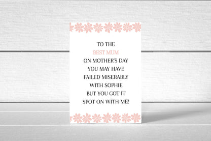 Mothers Day Card | Failed Miserably | Funny Card | Personalised Card - Dinky Designs