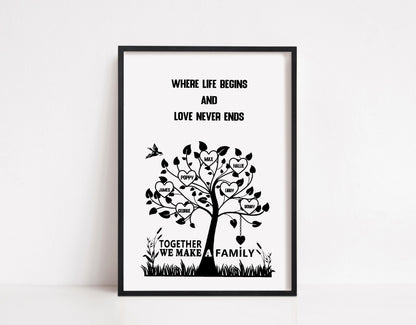 Family Print | Where Life Begins & Love Never Ends | Family Tree Print