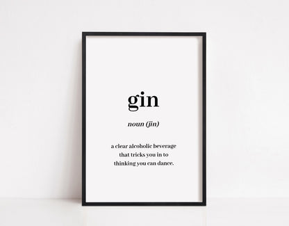 Kitchen Print | Gin Meaning Noun | Quote Print