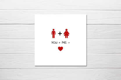 Valentines Card | Anniversary Card | You Plus Me Equals Love | Same Sex Card