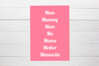 Mothers Day Card | Mum Mummy Mama Ma Mama Mother Mamacita | Cute Card