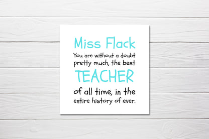 Teacher Card | Best Teacher Of All Time | Personalised Name Card