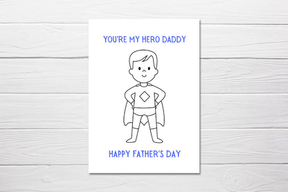 Fathers Day Card | Colour Me In Card | Superhero Card